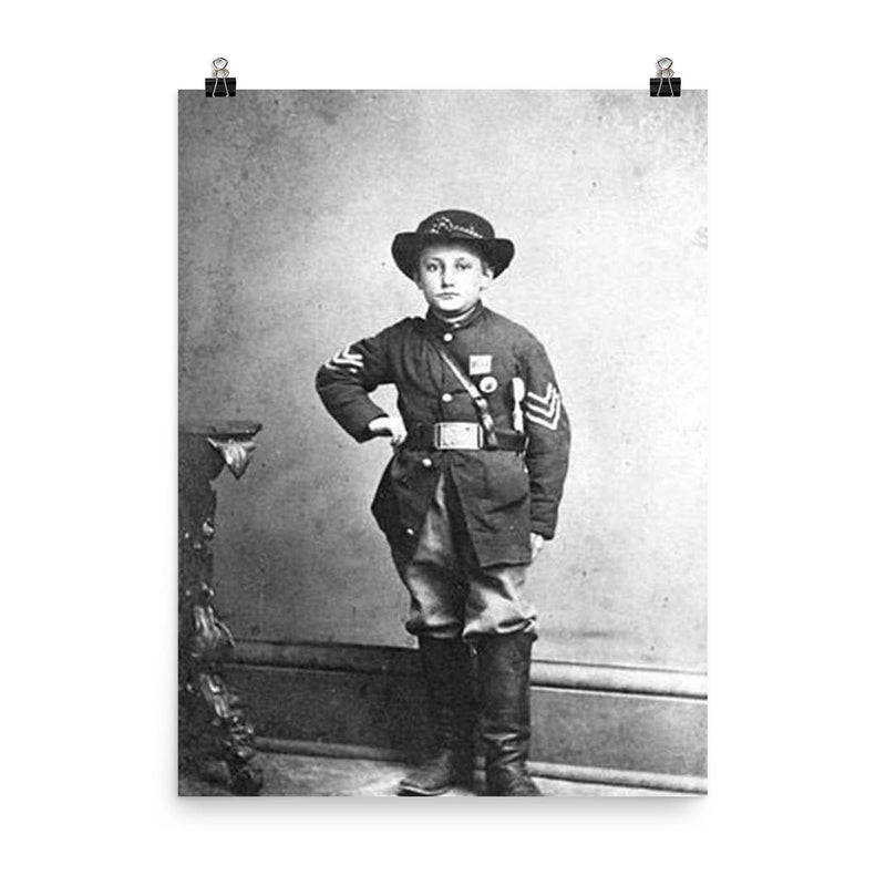Johnny Clem, Union Army Drummer Boy, 1863 poster on a plain backdrop in size 8