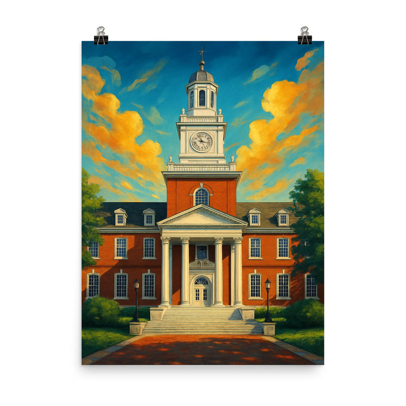Johns Hopkins poster on a plain backdrop in size 8