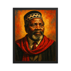 Jomo Kenyatta framed print on a plain backdrop in size 16"x20".