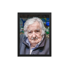 Jose Mujica framed print on a plain backdrop in size 12"x16".