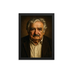 Jose Mujica portrait framed print on a plain backdrop in size 12"x16".
