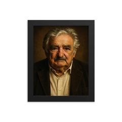 Jose Mujica portrait framed print on a plain backdrop in size 8"x10".