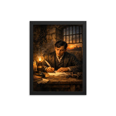 Jose Rizal in prison writing farewell framed print on a plain backdrop in size 12"x16".