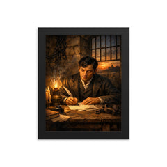 Jose Rizal in prison writing farewell framed print on a plain backdrop in size 8"x10".