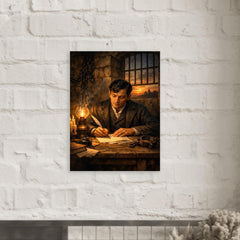 Jose Rizal in prison writing farewell metal print mockup