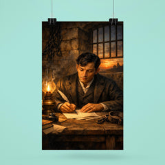 Jose Rizal in prison writing farewell poster 6