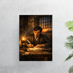 Jose Rizal in prison writing farewell poster 7