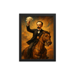 José Martí horseback with papers framed print on a plain backdrop in size 12"x16".