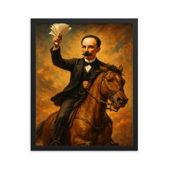 José Martí horseback with papers framed print on a plain backdrop in size 16"x20".