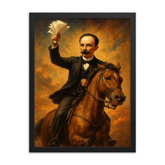 José Martí horseback with papers framed print on a plain backdrop in size 18"x24".
