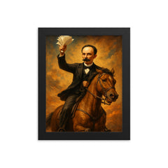 José Martí horseback with papers framed print on a plain backdrop in size 8"x10".