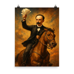 José Martí horseback with papers poster on a plain backdrop in size 8"x10".