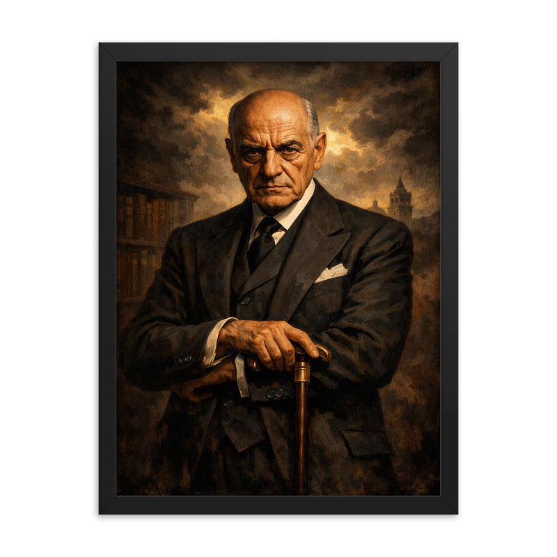 José Ortega y Gasset in tailored severity framed print on a plain backdrop in size 18