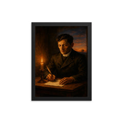 José Rizal writing before execution dawn framed print on a plain backdrop in size 12"x16".