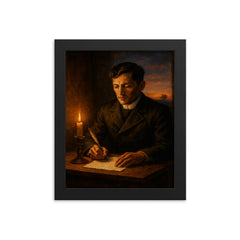 José Rizal writing before execution dawn framed print on a plain backdrop in size 8"x10".