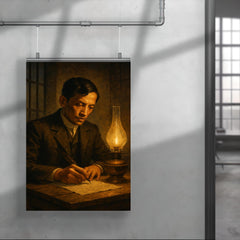 José Rizal writing by prison lamp before execution poster 4
