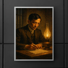 José Rizal writing by prison lamp before execution poster 5