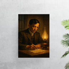 José Rizal writing by prison lamp before execution poster 7