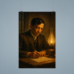 José Rizal writing by prison lamp before execution poster 9