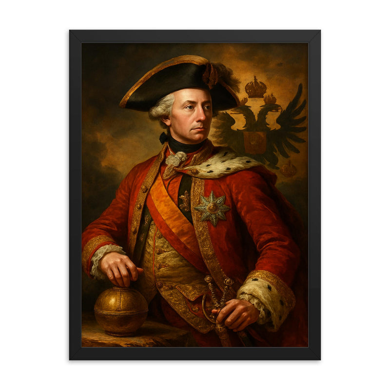 Joseph II Holy Roman Emperor framed print on a plain backdrop in size 18