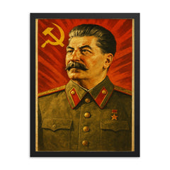 Joseph Stalin framed print on a plain backdrop in size 18"x24".