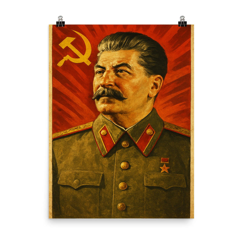 Joseph Stalin poster on a plain backdrop in size 8