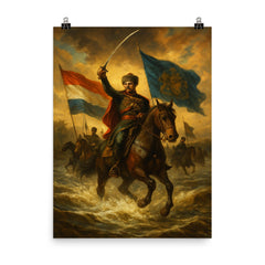Josip Jelačić crossing the Drava with banners poster on a plain backdrop in size 8"x10".