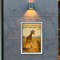 Journey of a thousand miles quote baby giraffe taking first step poster 2