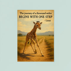 Journey of a thousand miles quote baby giraffe taking first step poster 8