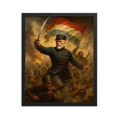 Jozef Bem at the Hungarian uprising framed print on a plain backdrop in size 16"x20".