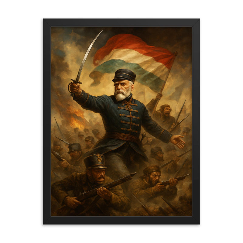 Jozef Bem at the Hungarian uprising framed print on a plain backdrop in size 18