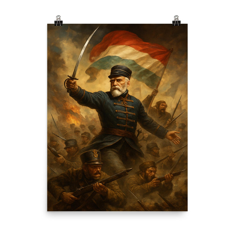 Jozef Bem at the Hungarian uprising poster on a plain backdrop in size 8
