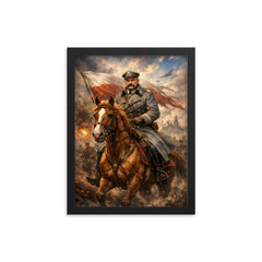 Jozef Pilsudski astride his mare Kasztanka framed print on a plain backdrop in size 12"x16".