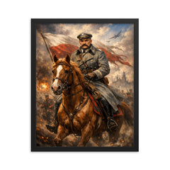 Jozef Pilsudski astride his mare Kasztanka framed print on a plain backdrop in size 16"x20".