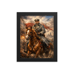 Jozef Pilsudski astride his mare Kasztanka framed print on a plain backdrop in size 8"x10".