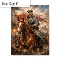 Jozef Pilsudski astride his mare Kasztanka metal print on a plain backdrop in size 12"x16".