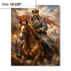 Jozef Pilsudski astride his mare Kasztanka metal print on a plain backdrop in size 16"x20".