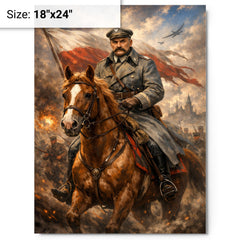 Jozef Pilsudski astride his mare Kasztanka metal print on a plain backdrop in size 18"x24".