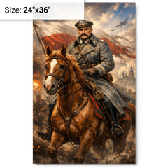 Jozef Pilsudski astride his mare Kasztanka metal print on a plain backdrop in size 24"x36".