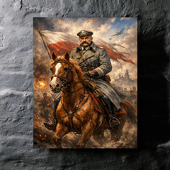Jozef Pilsudski astride his mare Kasztanka metal print mockup