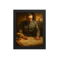 Jozef Pilsudski at Warsaw 1920 map table framed print on a plain backdrop in size 8"x10".