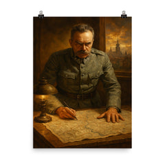 Jozef Pilsudski at Warsaw 1920 map table poster on a plain backdrop in size 8"x10".