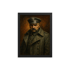 Jozef Pilsudski in Legionnaire greatcoat framed print on a plain backdrop in size 12"x16".