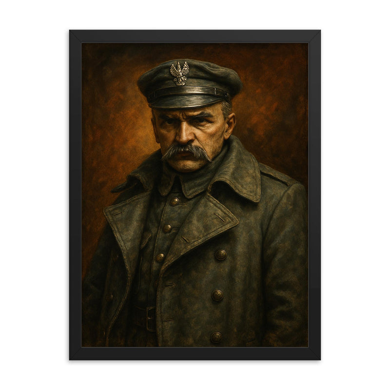 Jozef Pilsudski in Legionnaire greatcoat framed print on a plain backdrop in size 18