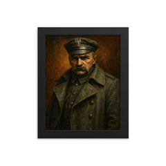 Jozef Pilsudski in Legionnaire greatcoat framed print on a plain backdrop in size 8"x10".