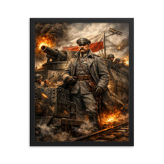 Jozef Pilsudski on armored train framed print on a plain backdrop in size 16"x20".