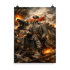 Jozef Pilsudski on armored train poster on a plain backdrop in size 8"x10".