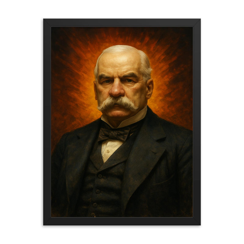 JP Morgan framed print on a plain backdrop in size 18