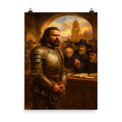 Juan de Oñate trial scene rejected poster on a plain backdrop in size 8"x10".
