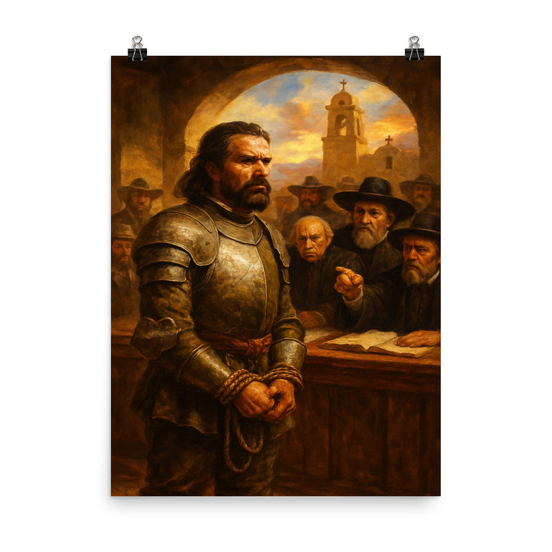 Juan de Oñate trial scene rejected poster on a plain backdrop in size 8